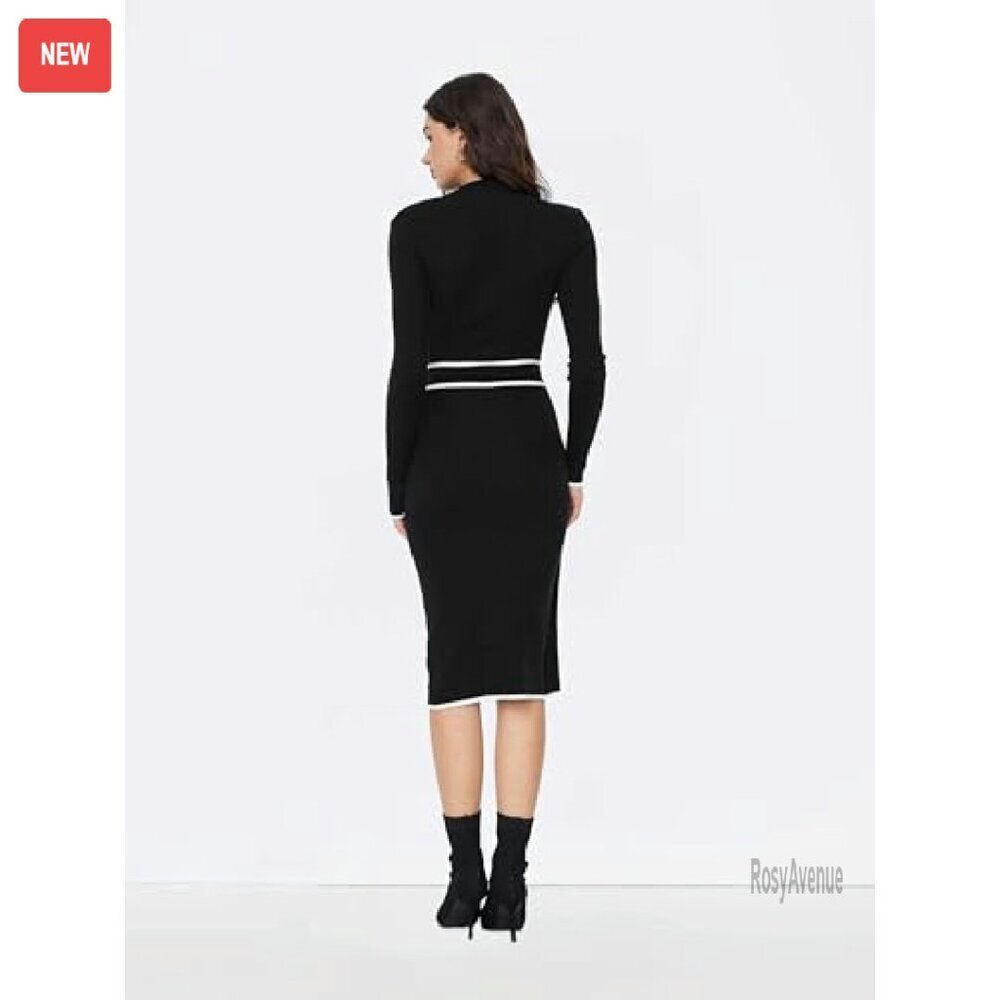 Long Sleeve Mock Turtleneck Sweater Dress Midi Work Dress Slim Fit - Picture 7 of 8